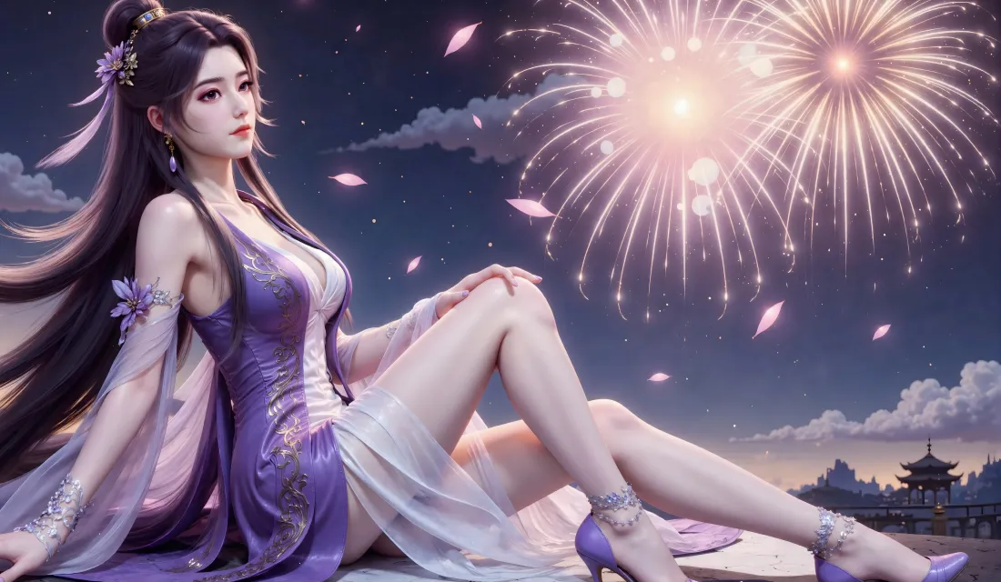 5k云霄壁纸｜师兄啊师兄背景图 - 紫色古风烟花「哲风壁纸」