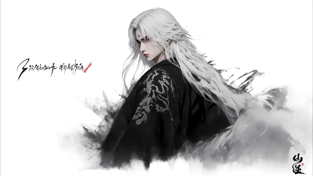4k仙逆王林壁纸｜古风插画背景图片 - 白发黑衣「哲风壁纸」