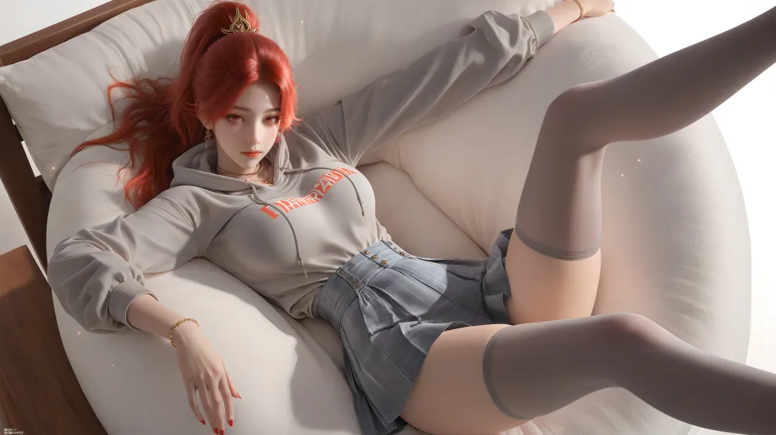 10k火允儿壁纸｜百炼成神背景图片 - 红发灰衣躺姿「哲风壁纸」