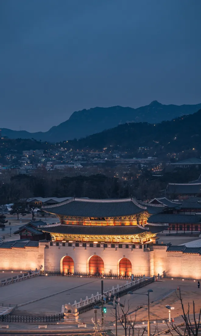 首尔景福宫手机壁纸｜韩国夜景背景 - 古建筑「哲风壁纸」