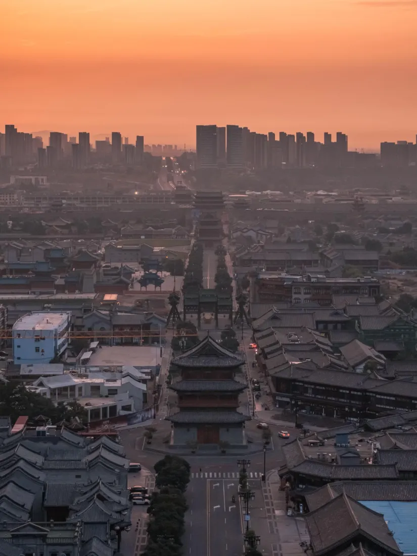 大同古城手机壁纸｜山西背景图片 - 日落建筑群「哲风壁纸」