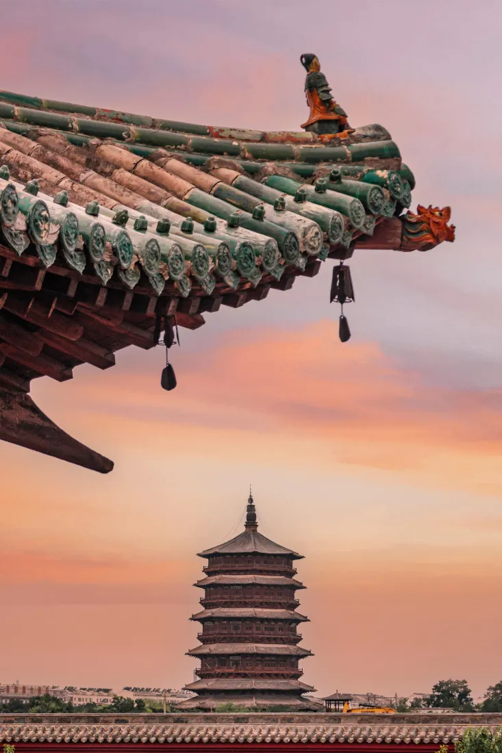 大同古建筑手机壁纸｜山西古塔背景图片 - 黄昏晚霞「哲风壁纸」