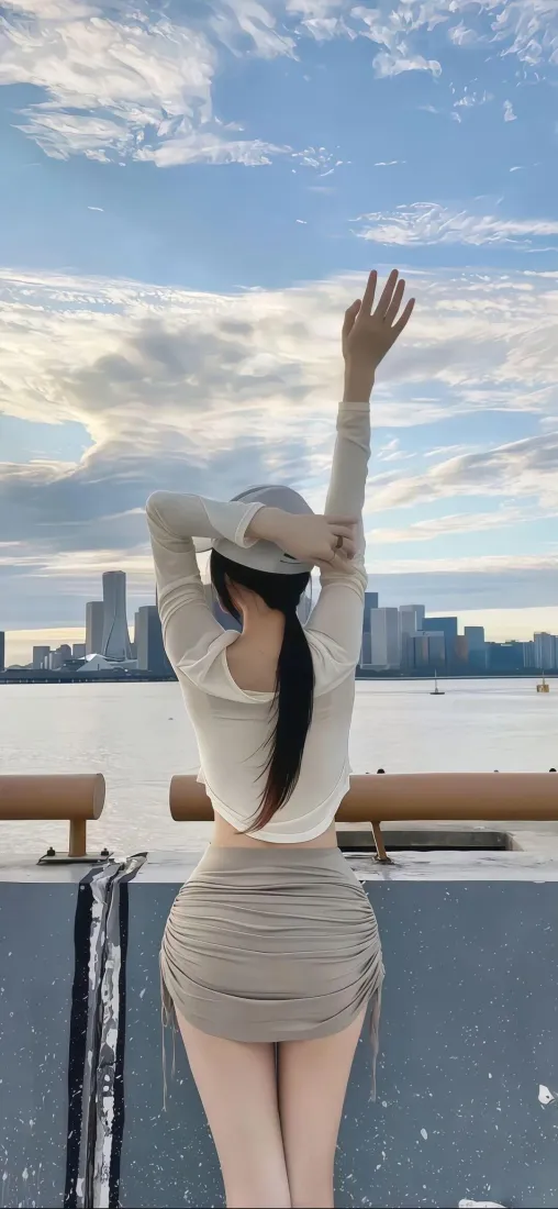 白衣美女手机壁纸｜城市天际线背景图片 - 性感背影「哲风壁纸」