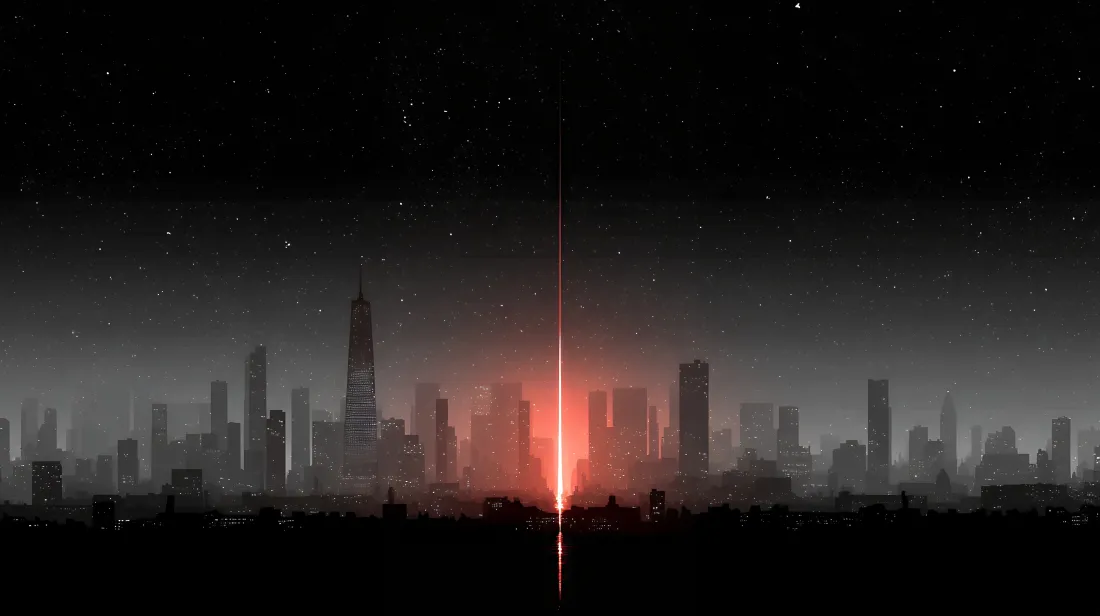 6k城市天际线壁纸｜黑白城市背景图片 - 红色光束「哲风壁纸」