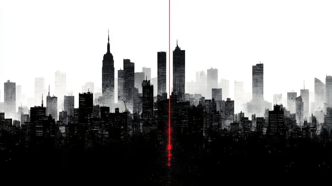 6k城市剪影壁纸｜黑白城市背景图片 - 红色线条「哲风壁纸」