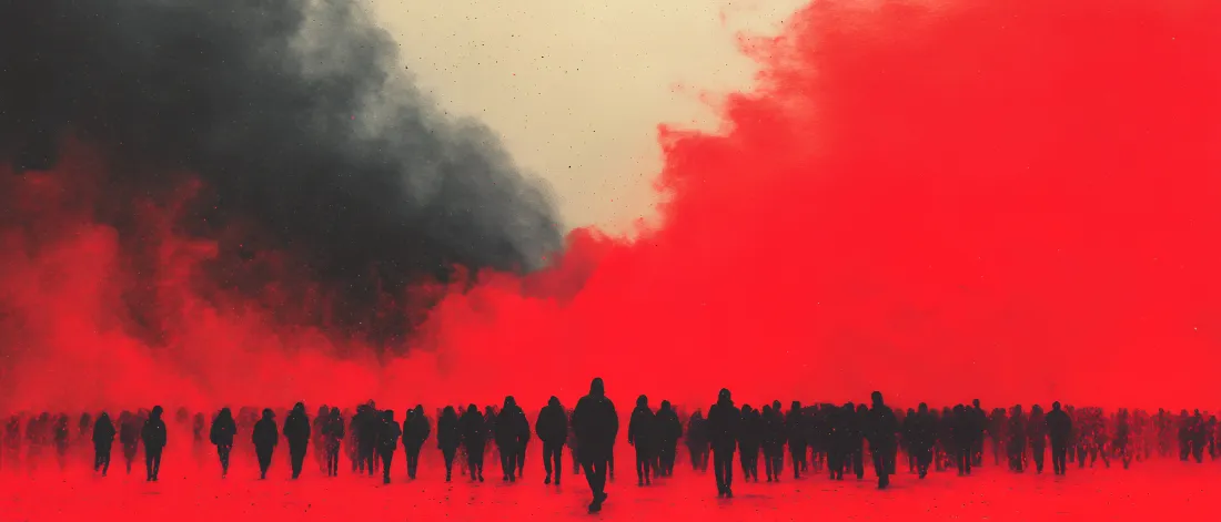 7k人群剪影壁纸｜红色烟雾背景 - 抽象艺术「哲风壁纸」