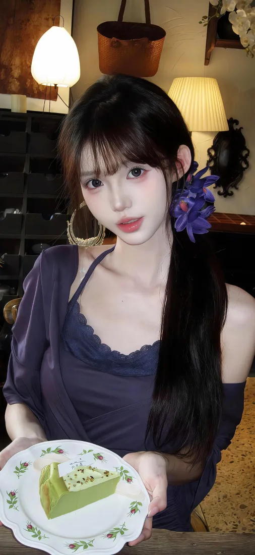 紫衣美女手机壁纸｜复古背景图片 - 抹茶蛋糕「哲风壁纸」