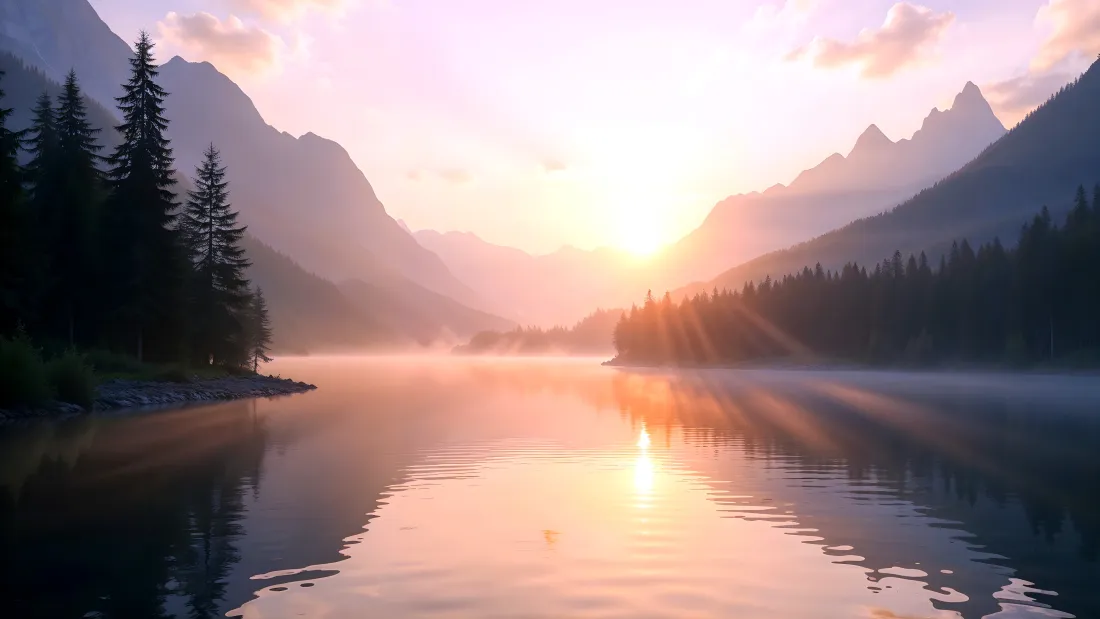 4k自然风景壁纸｜湖水背景图片 - 夕阳山峦森林「哲风壁纸」