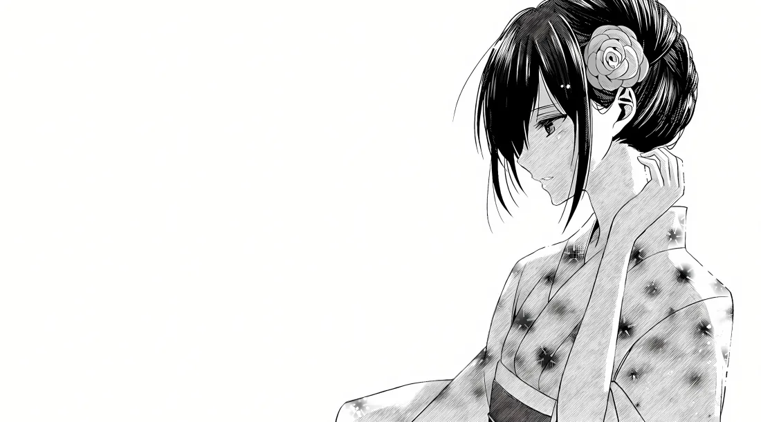 3k和服少女壁纸｜简约背景图片 - 黑白插画「哲风壁纸」