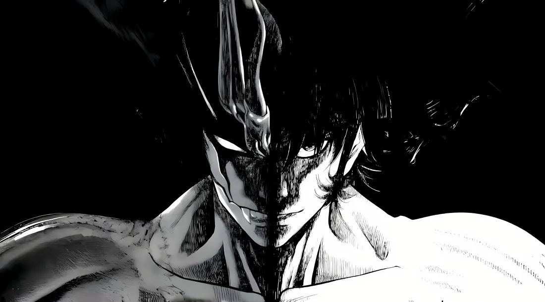 3k暗黑魔化角色壁纸｜黑白背景 - 肌肉艺术「哲风壁纸」