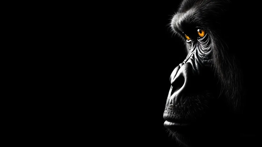 4k黑猩猩壁纸｜黑色背景图片 - 黄色眼睛「哲风壁纸」