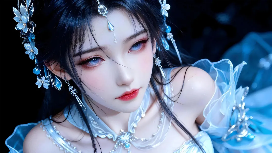 2k古风美人壁纸｜蓝色背景图片 - 国漫美人「哲风壁纸」