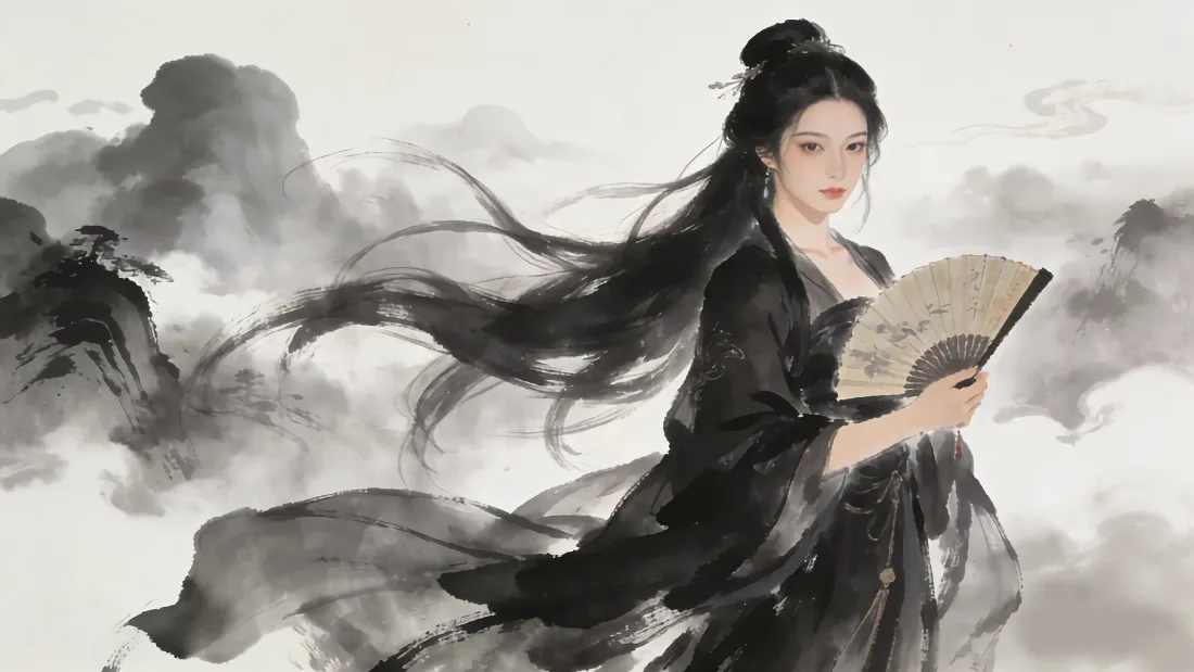 2k古风女子壁纸｜水墨风背景图片 - 黑衣书卷「哲风壁纸」