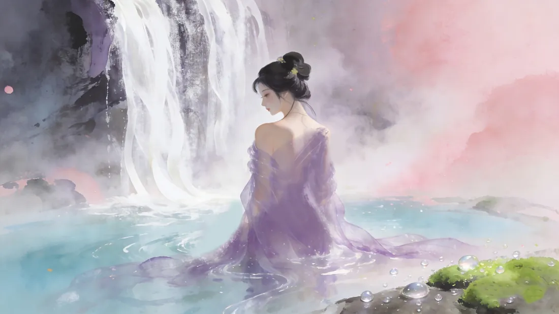 2k古风女子壁纸｜水墨风背景图片 - 紫色长裙倩影「哲风壁纸」