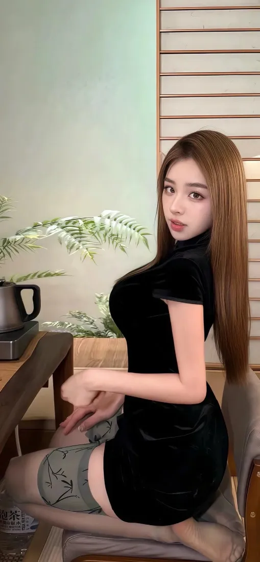 美女手机壁纸｜黑衣旗袍背景图片 - 室内优雅「哲风壁纸」