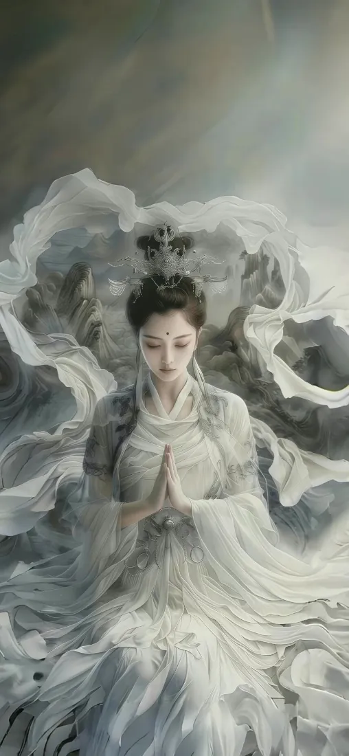 仙女手机壁纸｜水墨古风背景图片 - 白衣飘带意境「哲风壁纸」