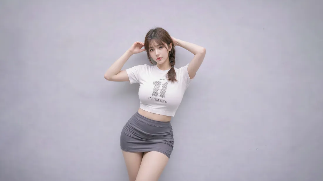 4k美女壁纸｜浅灰背景图片 - 时尚穿搭「哲风壁纸」