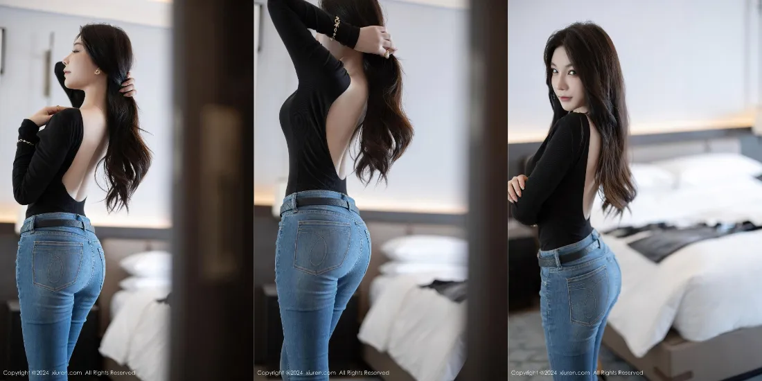 2k美女牛仔壁纸｜卧室背景图 - 黑色露背装「哲风壁纸」