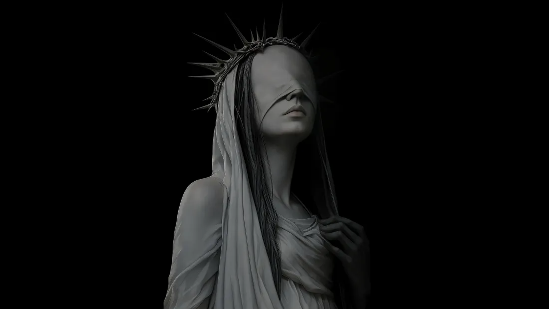 4k蒙眼雕像壁纸｜纯黑背景图片 - 艺术雕像「哲风壁纸」