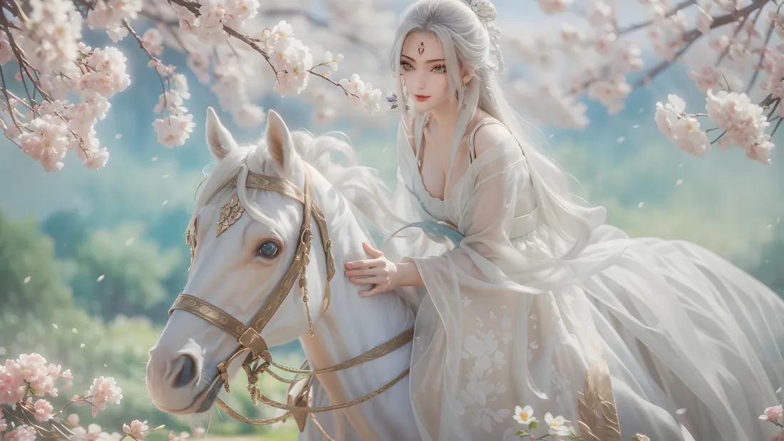 8k诛仙小白壁纸｜樱花白马背景图 - 古风仙侠「哲风壁纸」