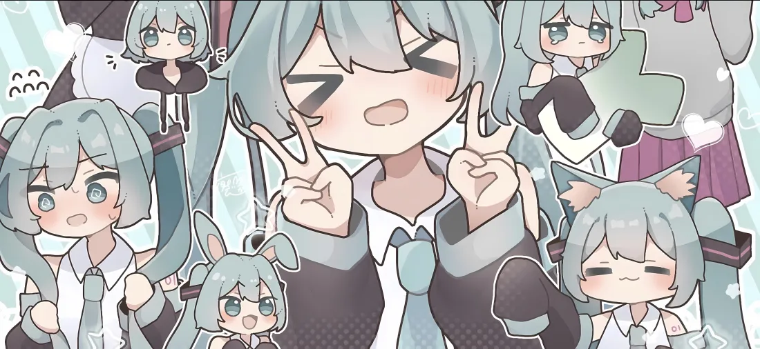 5k初音未来壁纸｜Q版插画背景图 - 萌系蓝发双马尾「哲风壁纸」