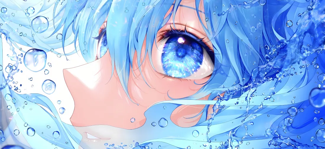 5k初音未来壁纸｜海水背景图片 - 蓝发蓝眼「哲风壁纸」