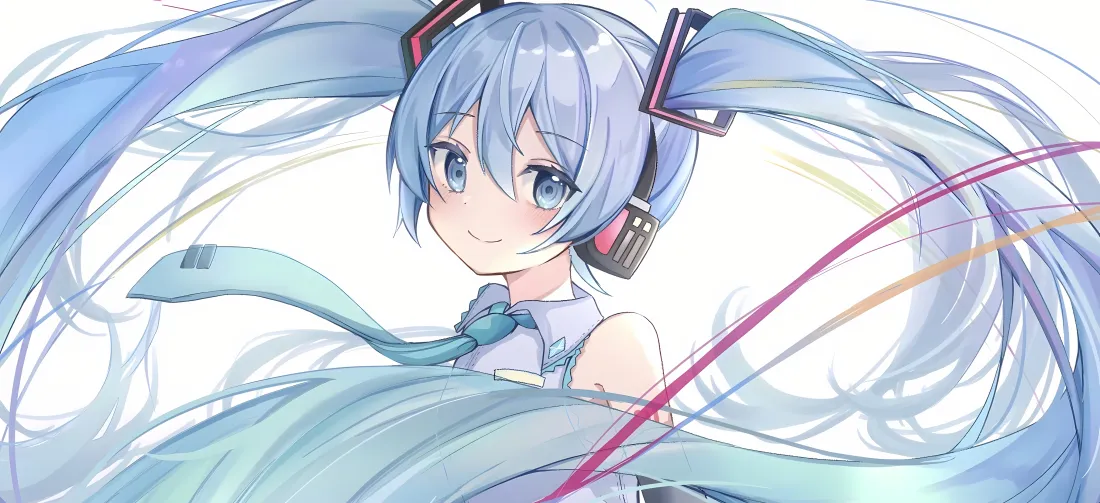 5k初音未来壁纸｜白色背景图片 - 蓝发双马尾「哲风壁纸」