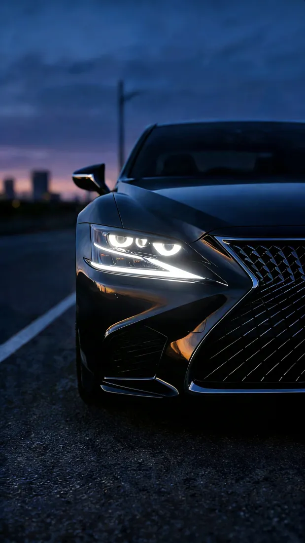 雷克萨斯汽车手机壁纸｜夜景道路背景图片 - 黑色汽车「哲风壁纸」