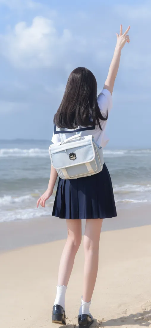 JK少女手机壁纸｜海边背景图片 - 水手服沙滩「哲风壁纸」