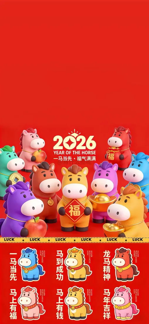卡通马手机壁纸｜2026背景图 - 马年新年「哲风壁纸」