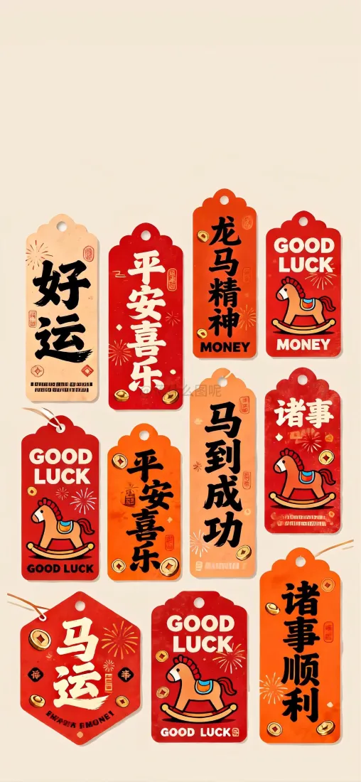 新年马年手机壁纸｜红色装饰背景图片 - 吉祥话小马「哲风壁纸」