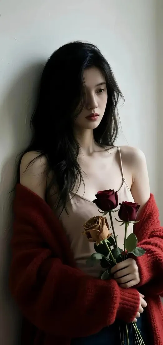 红衣美女手机壁纸｜玫瑰背景图片 - 氛围感「哲风壁纸」