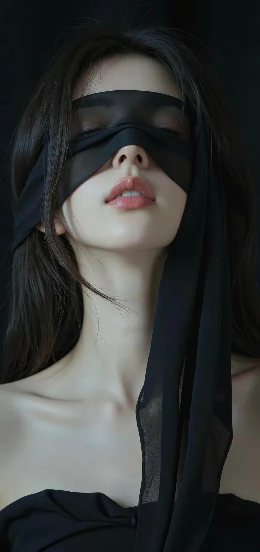 黑衣眼罩美女手机壁纸｜暗黑背景 - 艺术写真「哲风壁纸」