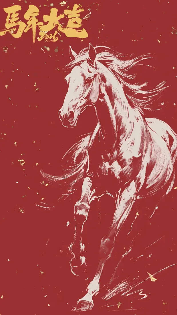 马到成功骏马手机壁纸｜红底书法背景 - 马年喜庆「哲风壁纸」