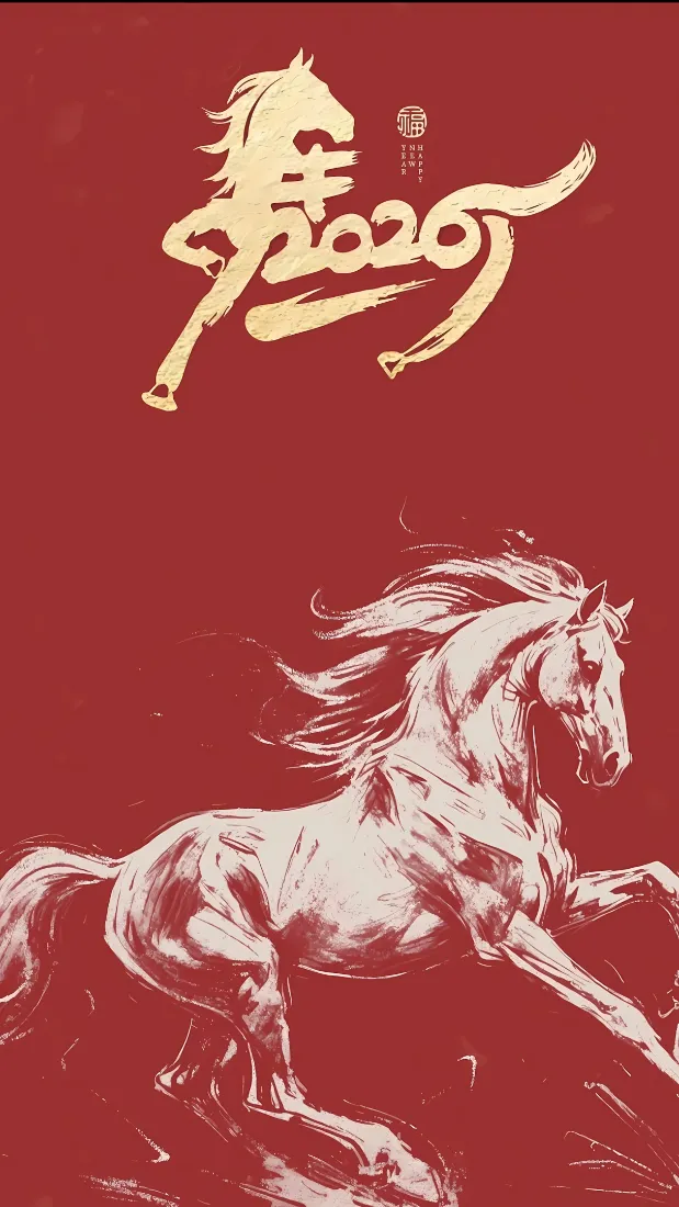 马年手机壁纸｜红色背景图片 - 2026奔马艺术「哲风壁纸」