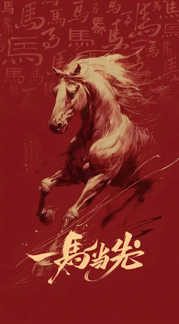 马年手机壁纸｜红色背景图片 - 一马当先「哲风壁纸」