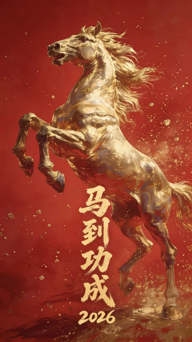 金马手机壁纸｜红色背景图片 - 马到功成2026「哲风壁纸」