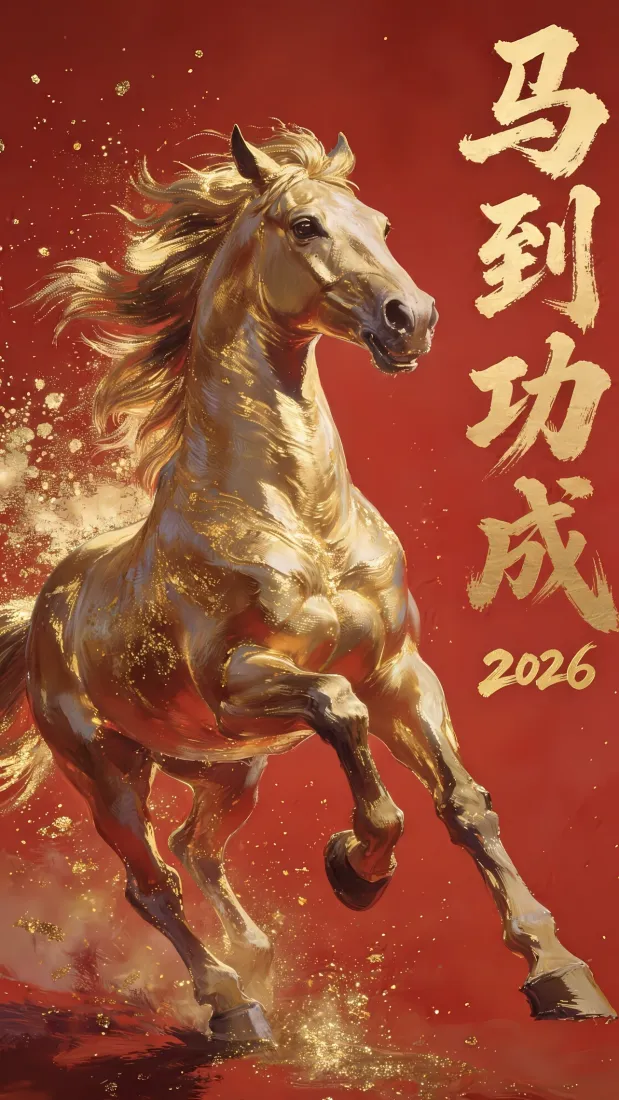 金色骏马手机壁纸｜马年背景图 - 马到功成2026「哲风壁纸」