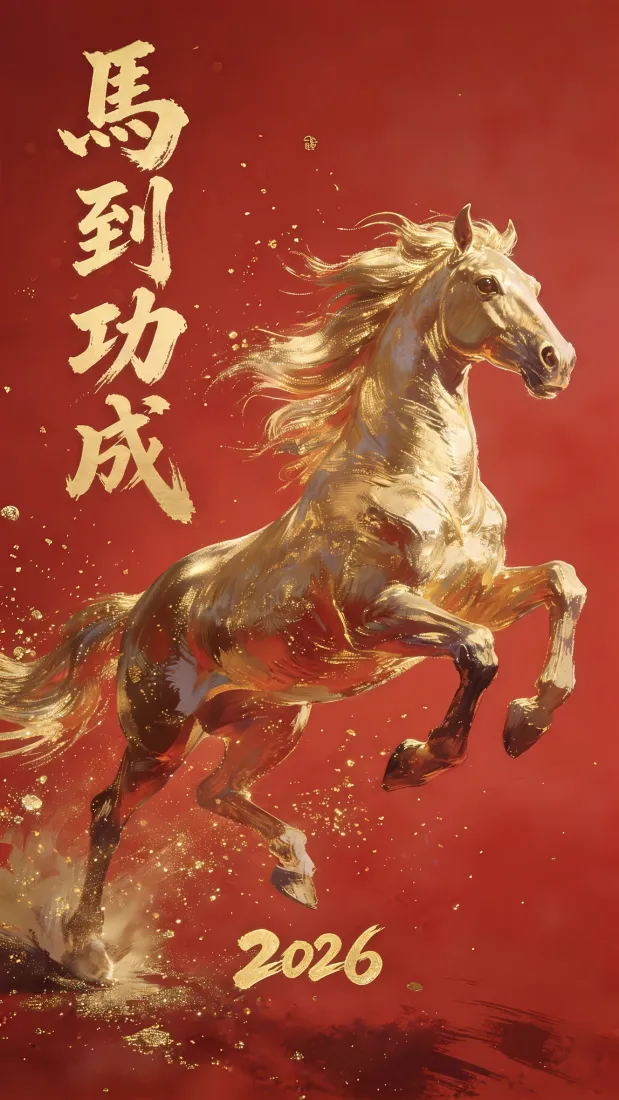 金色骏马手机壁纸｜马到功成背景图片 - 2026马年喜庆「哲风壁纸」