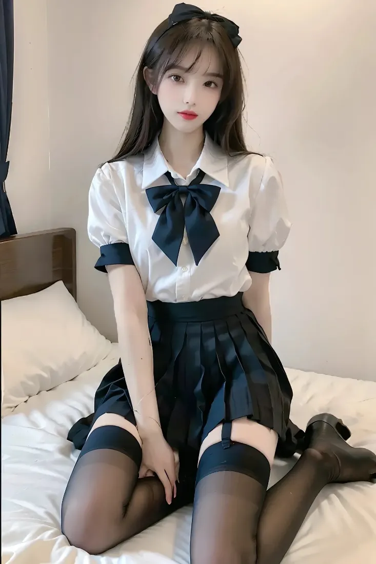 JK美女手机壁纸｜卧室背景图片 - 黑丝短裙「哲风壁纸」