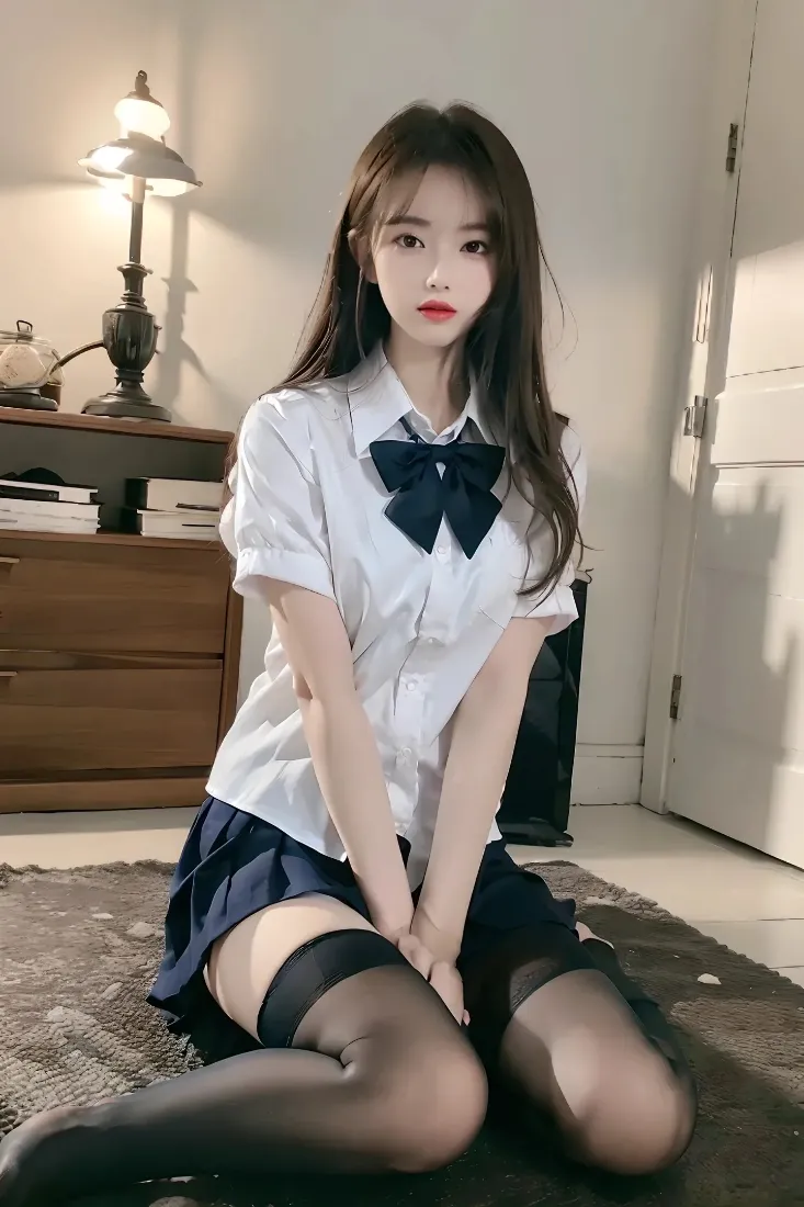 JK制服美女手机壁纸｜室内背景图片 - 黑丝性感「哲风壁纸」