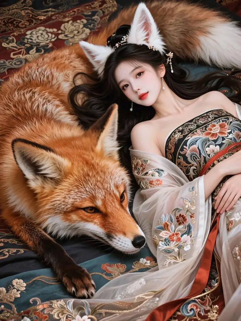 古风美女手机壁纸｜狐狸背景图 - 汉服性感「哲风壁纸」