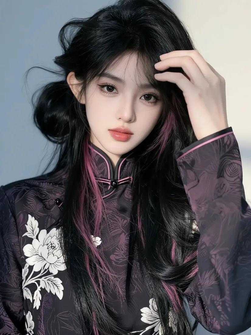 古典美女手机壁纸｜国风背景图片 - 黑粉挑染长发「哲风壁纸」