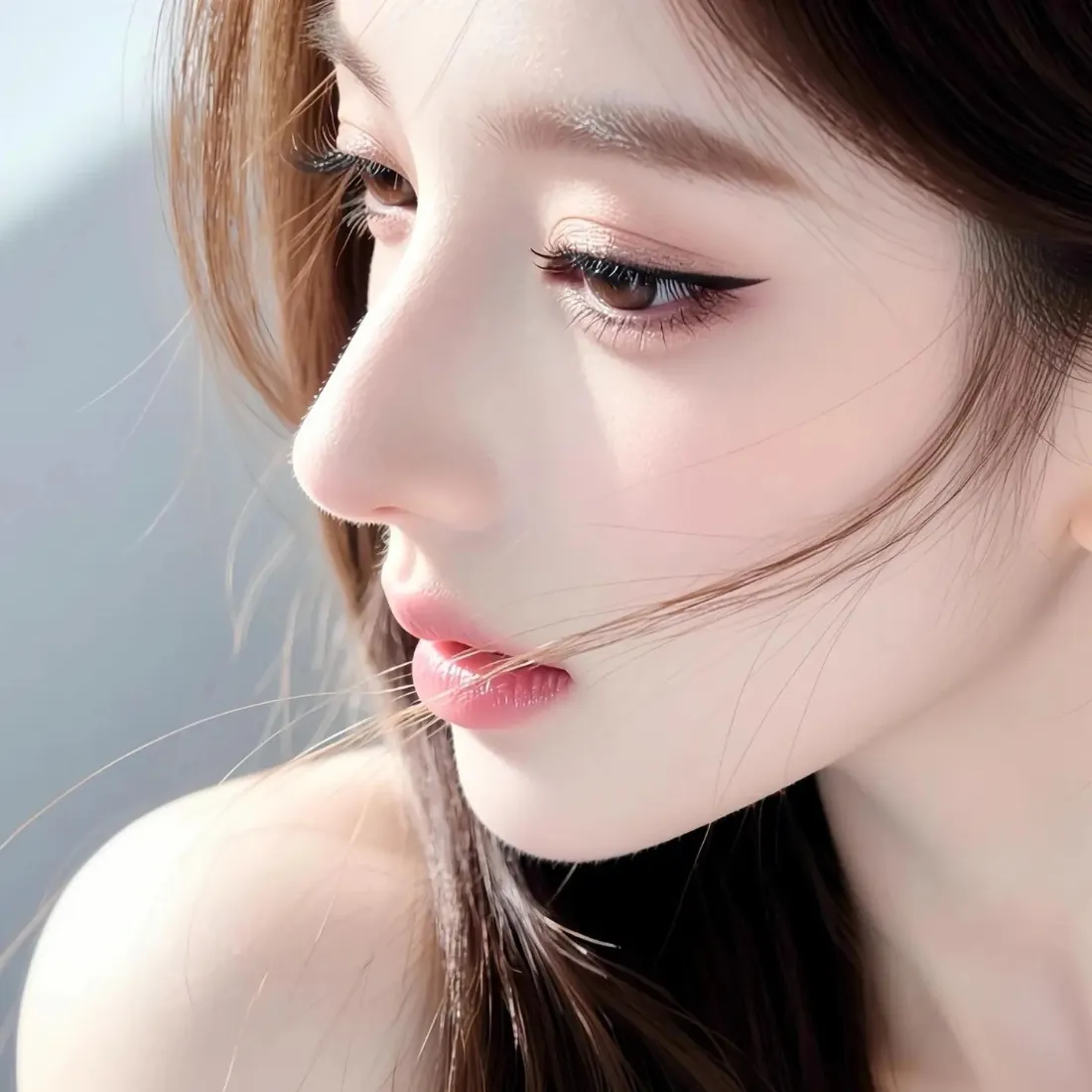 长发美女手机壁纸｜艺术背景图片 - 精致妆容「哲风壁纸」