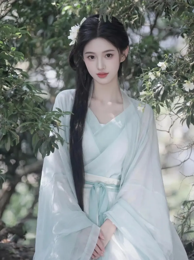 古风美女手机壁纸｜林间背景图片 - 浅绿色古装「哲风壁纸」