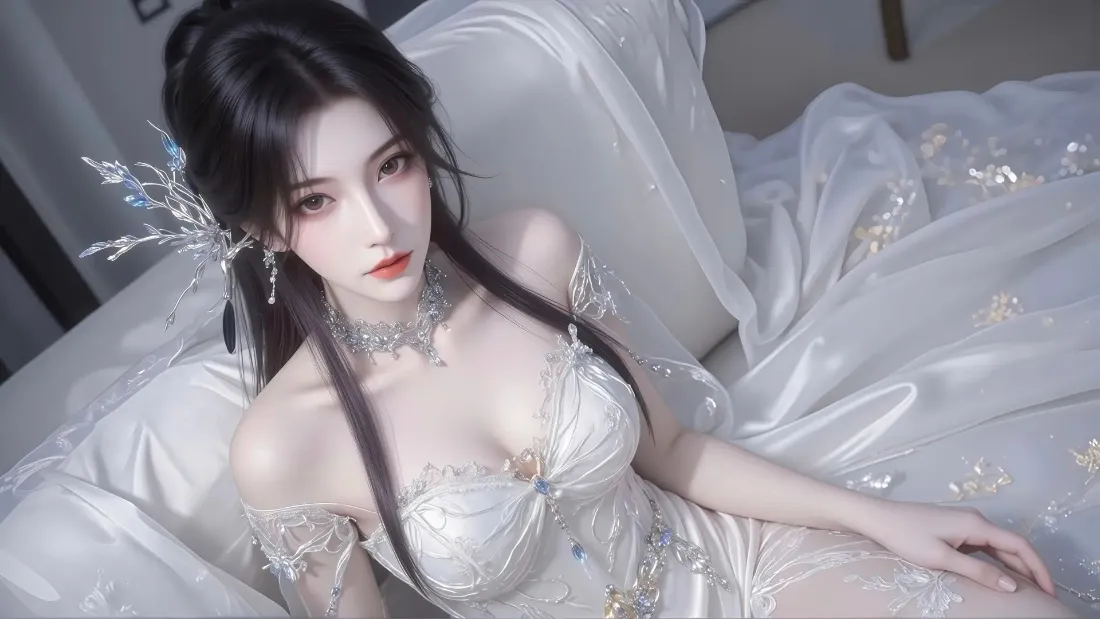 2k白衣美女壁纸｜白色背景图片 - 华丽礼服「哲风壁纸」