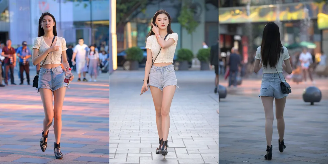2k美女街拍壁纸｜城市街道背景 - 热裤长腿穿搭「哲风壁纸」