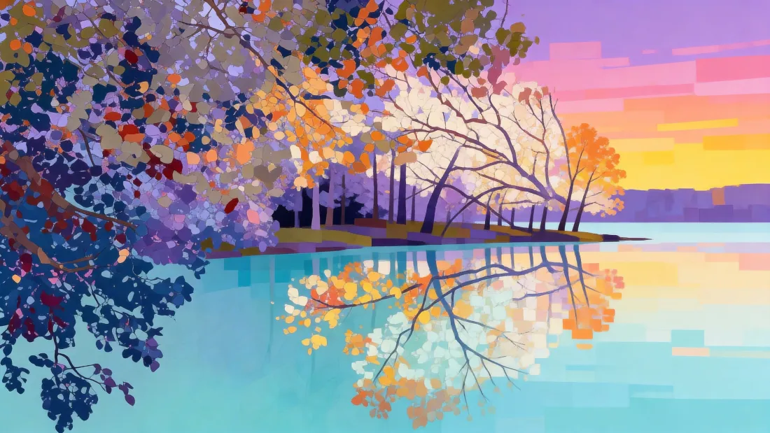5k秋景壁纸｜湖畔背景图片 - 蓝橙调秋意「哲风壁纸」