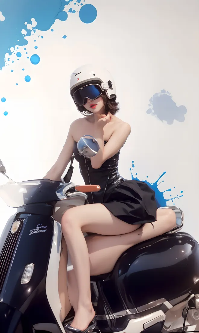 黑衣美女手机壁纸｜蓝色泼墨背景图片 - 摩托车「哲风壁纸」