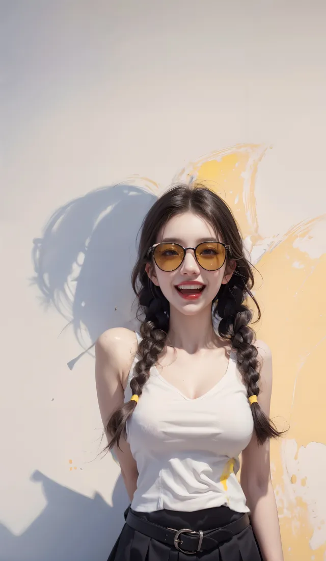 双马尾女孩手机壁纸｜涂鸦背景图片 - 黄色墨镜「哲风壁纸」